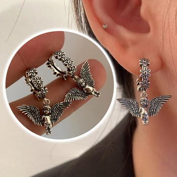 Новый креативный дизайн, серьги в виде крыльев Ангела тайского серебристого цвета для женщин, мужские украшения в стиле панк, подарок для ушей
