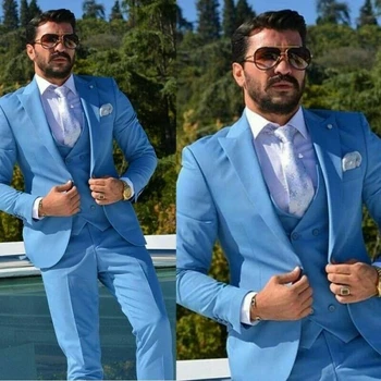 Новый формальный синий мужской свадебный костюм: приталенный сшитый на заказ смокинг из 3 предметов с отворотом