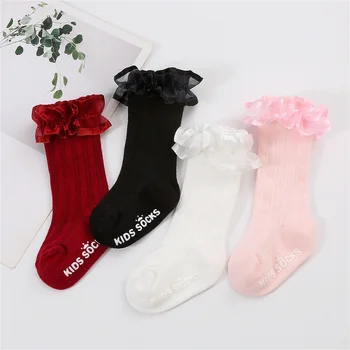 Осенние сладкие носки для новорожденных девочек, весенние хлопчатобумажные носки принцессы с гофрированной отделкой для вечеринок, свадеб и путешествий
