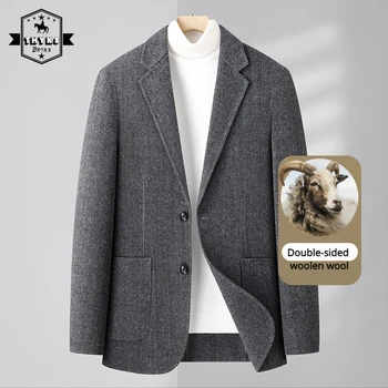 Осенний двусторонний шерстяной пиджак, мужской однотонный английский простой деловой шерстяной блейзер, мужские повседневные мягкие высококачественные пальто