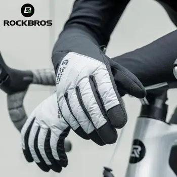 Официальные перчатки ROCKBROS, дышащие нескользящие велосипедные перчатки с сенсорным экраном, зимние теплые перчатки с полным пальцем, перчатки для верховой езды
