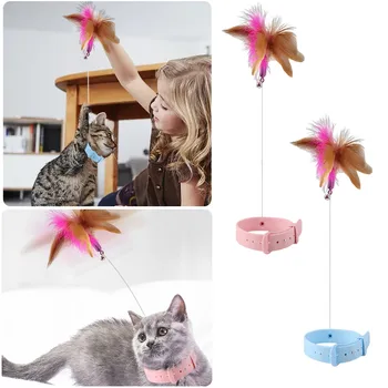 Ошейник из кошачьих перьев, Интерактивные Игрушки для кошек, Дразнящий Ошейник-палочка, Забавные Игрушки для кошек С Колокольчиками