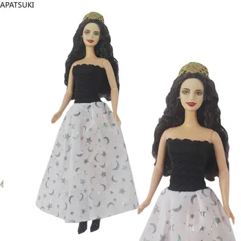 Платье с открытыми плечами и принтом звезды и Луны для куклы Барби, модная одежда, вечерние платья, игрушки ручной работы для детей