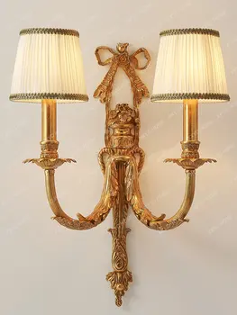 Полностью Медный Настенный светильник Европейская Роскошь Ретро Вилла из Чистой Меди Лампа в Гостиной Прикроватная Лампа в Спальне Коридор Проход Французский