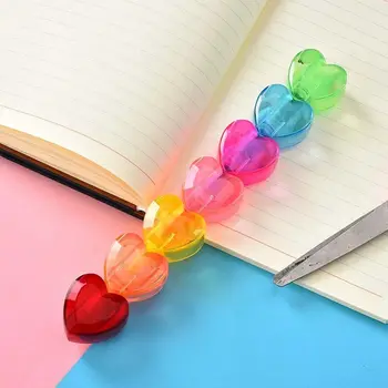 Ручка в форме сердца и Медведя, канцелярские принадлежности для рисования, Школьная флуоресцентная ручка 6 В 1, Радужные ручки, маркер-хайлайтер