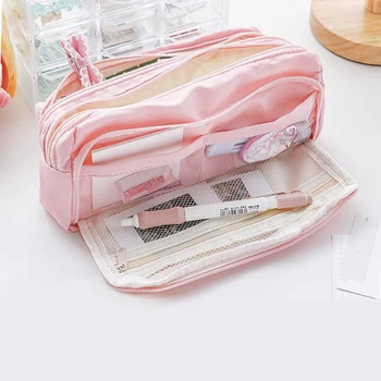 Симпатичная розовая сумка для карандашей большой емкости Эстетичная сумка для канцелярских принадлежностей Держатель для ручек Чехол для карандашей на молнии Студенческий пенал Школьные принадлежности