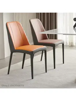 Современный минималистичный обеденный стул для домашнего ресторана Со спинкой из мягкой сетки для сумок, красный железный стул Nordic Light, роскошный кожаный стул высокого класса