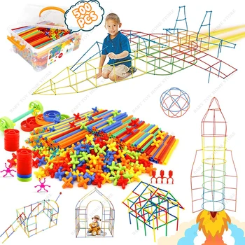 Соломенный конструктор, игрушки-стержни, 500 шт. Соломенные Пластиковые игрушки, Конструкторы, тонкие трубчатые блоки, набор развивающих игрушек для детей, подарки