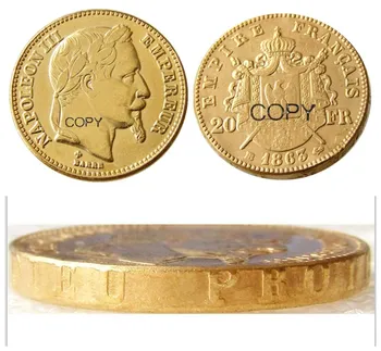 Франция 20 Франция 1863B Декоративная монета-копия Наполеона III с позолотой