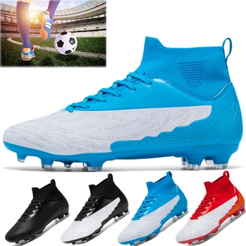 Футбольные бутсы Мужские TF / FG, новые синие высокие нескользящие футбольные бутсы для улицы, мужская и женская обувь для тренировок в помещении по футболу
