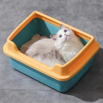 Ящик для Кошачьего Туалета Большой емкости, Полузакрытый Пластиковый Ящик Для Песка, Туалет для Домашних Животных, Брызгозащищенные Кошачьи Подстилки, Чистящие Песочницы для Кошек